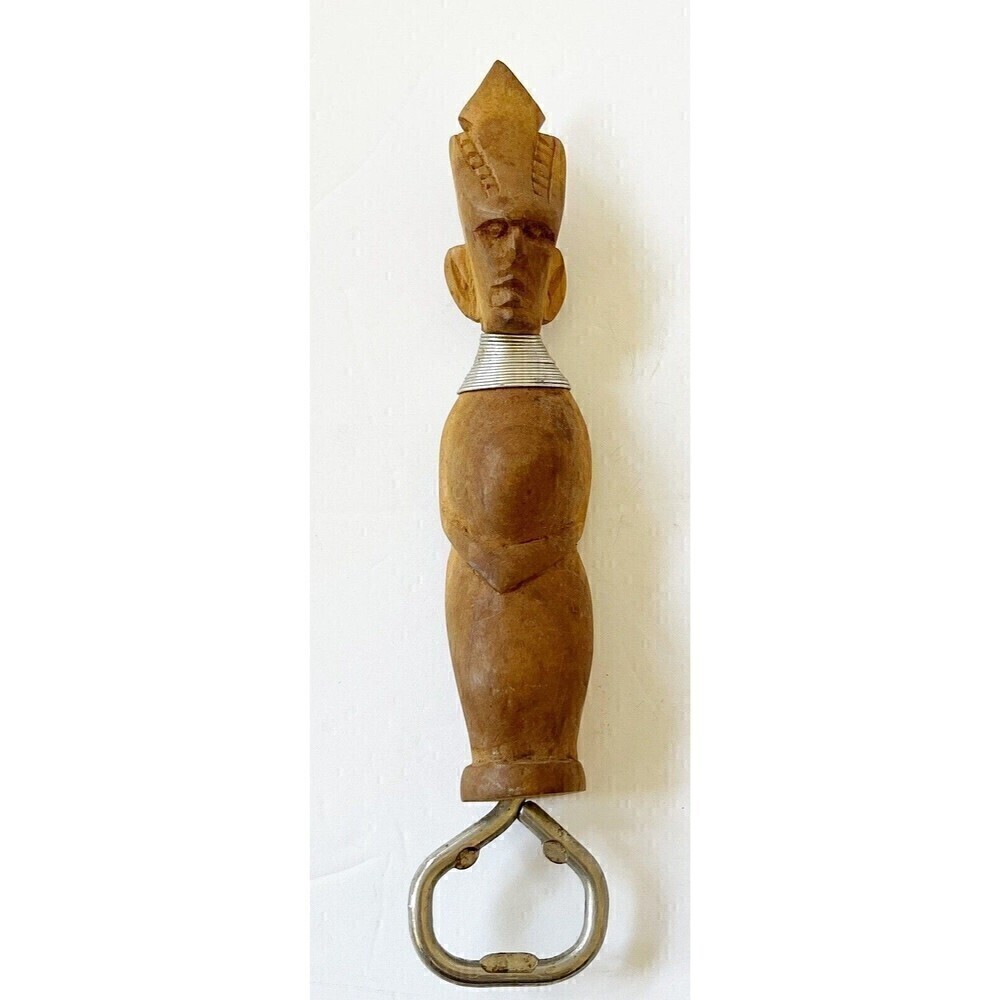 Tiki Bar Bottle Opener Carved Wood African Indian Mayan Aztec Tribal Vintage